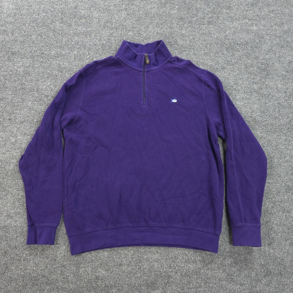 Southern Tide Sweater Mens Large Purple 1/4 Zip Mock Neck Cotton Pullover Preppy